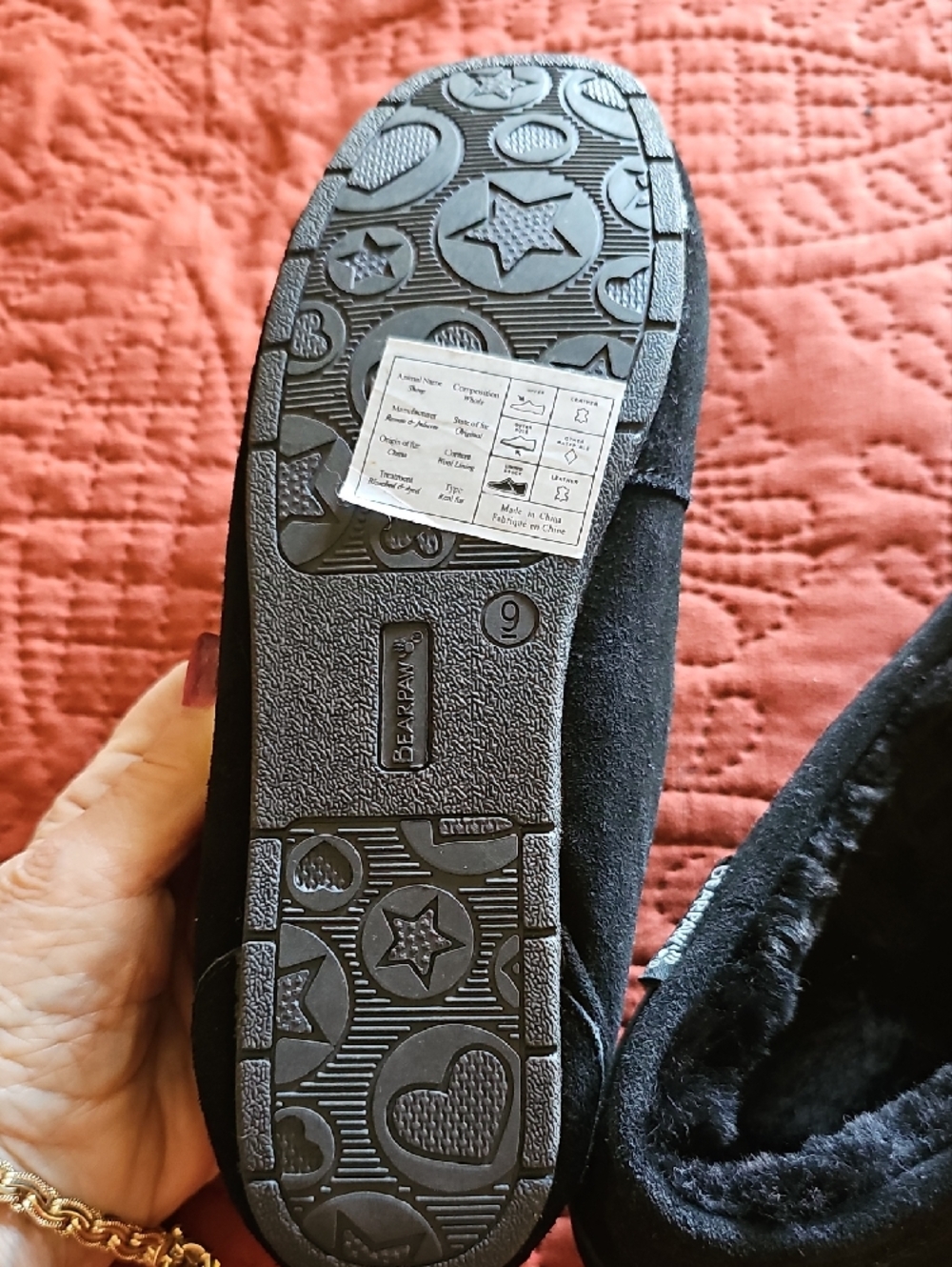 BearPaw Black Faux-Fur Pom Moccasin Slippers - Picture 5 of 8